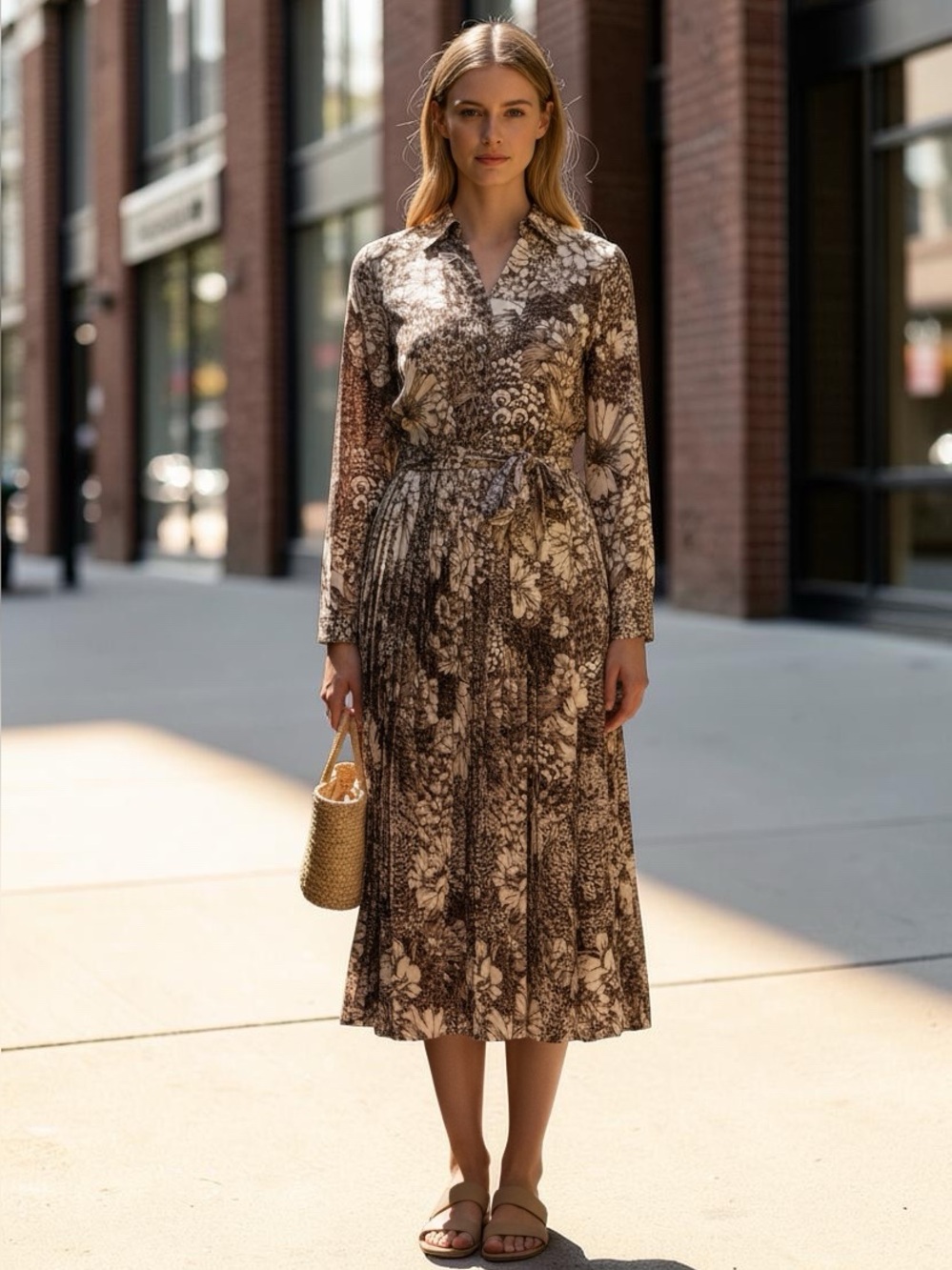 Selected Femme Brown Floral Maxi Dress Recycled Fabrics